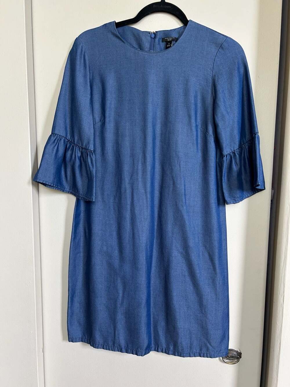 Ann Taylor Factory Petite Chambray Shift Dress with Bell Sleeves Size 2P
